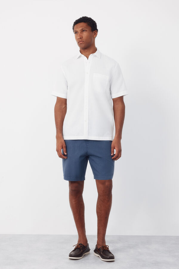 Cortefiel Camisa algod&oacute;n lino lisa manga corta Blanco