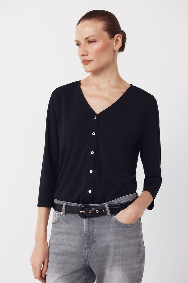 Cortefiel Top escote pico botones Negro