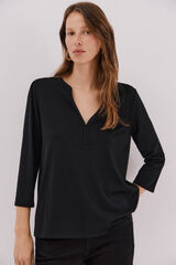 Cortefiel Basic top with mandarin collar Black