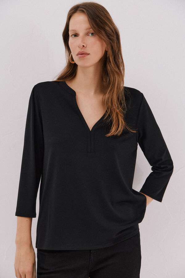 Cortefiel Basic top with mandarin collar Black