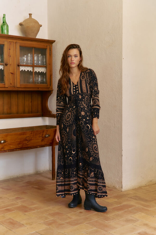 Jaase Vestido largo Sabrina estampado astrid Negro