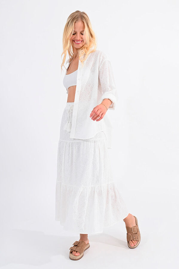 Molly Bracken Long skirt with ruffles in embroidered fabric White