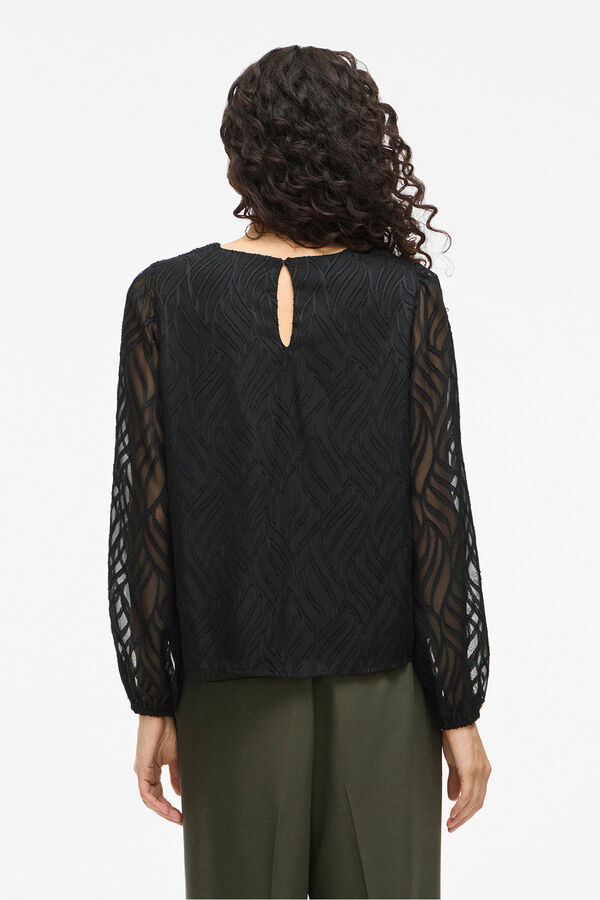 Vila Blusa de manga comprida com gola redonda Preto