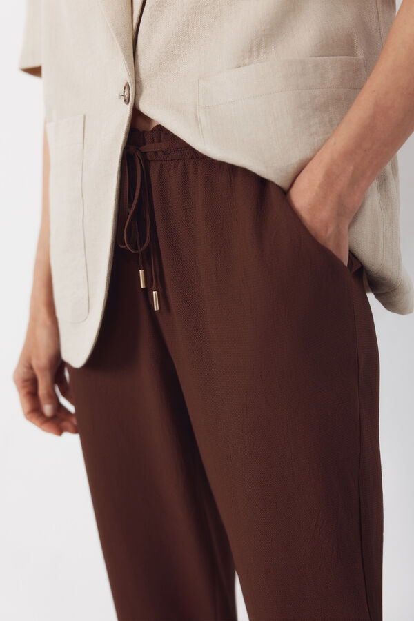 Cortefiel Flowy textured trousers Brown