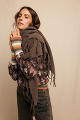 Slowlove Xale com franjas grossas Castanho