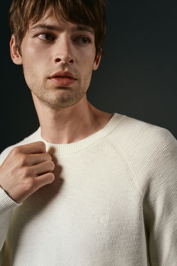 OOTO Jersey cuello redondo crudo algod&oacute;n Blanco 