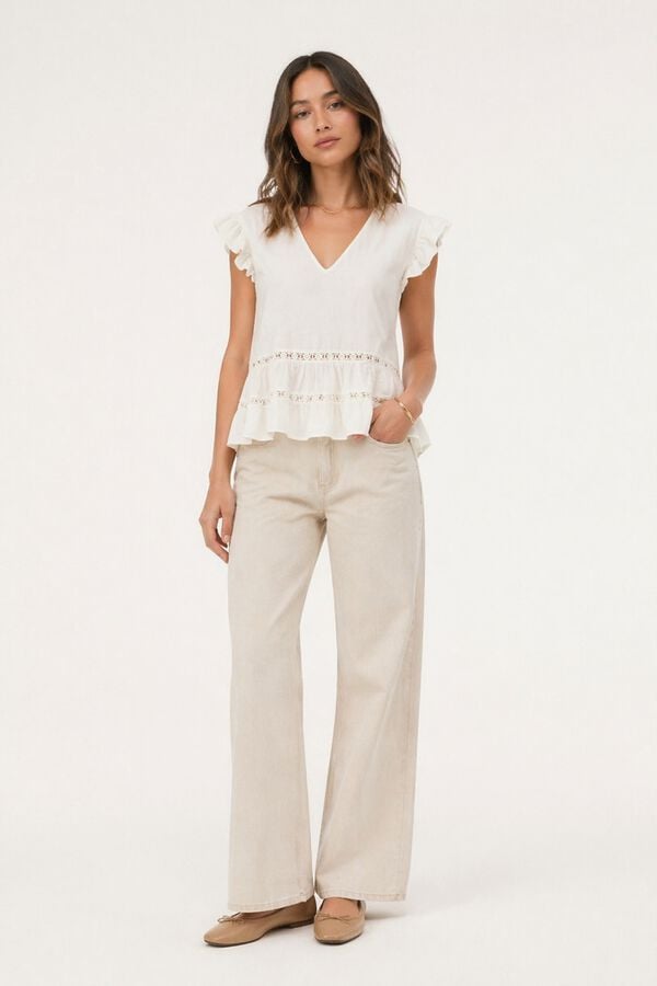 Vila Blusa de algod&oacute;n org&aacute;nico con mangas de volantes White