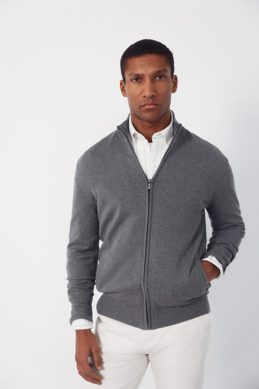 Cárdigan algodón cremallera básico