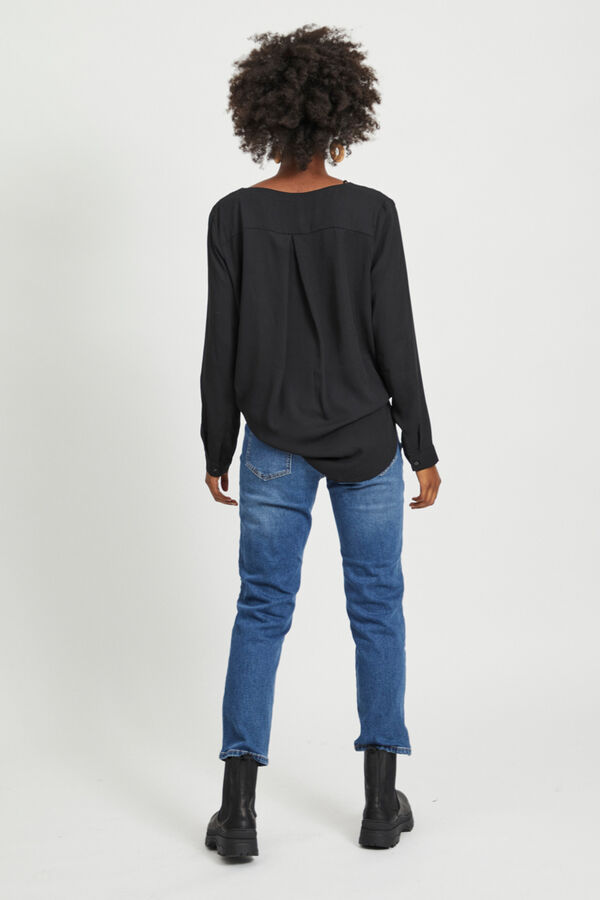 Vila Top de mujer de manga larga con escote en pico Negro