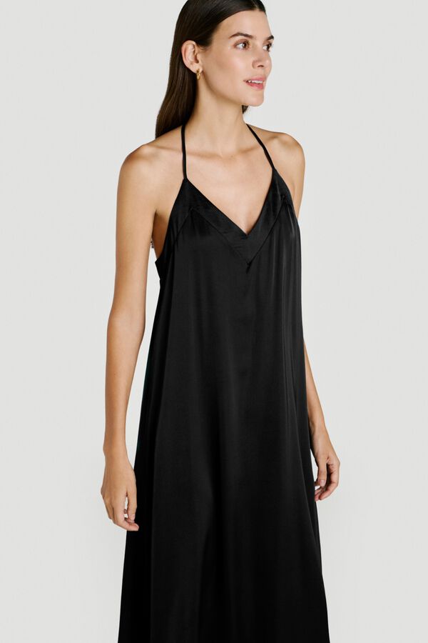 Vila Vestido comprido de al&ccedil;as com renda Preto