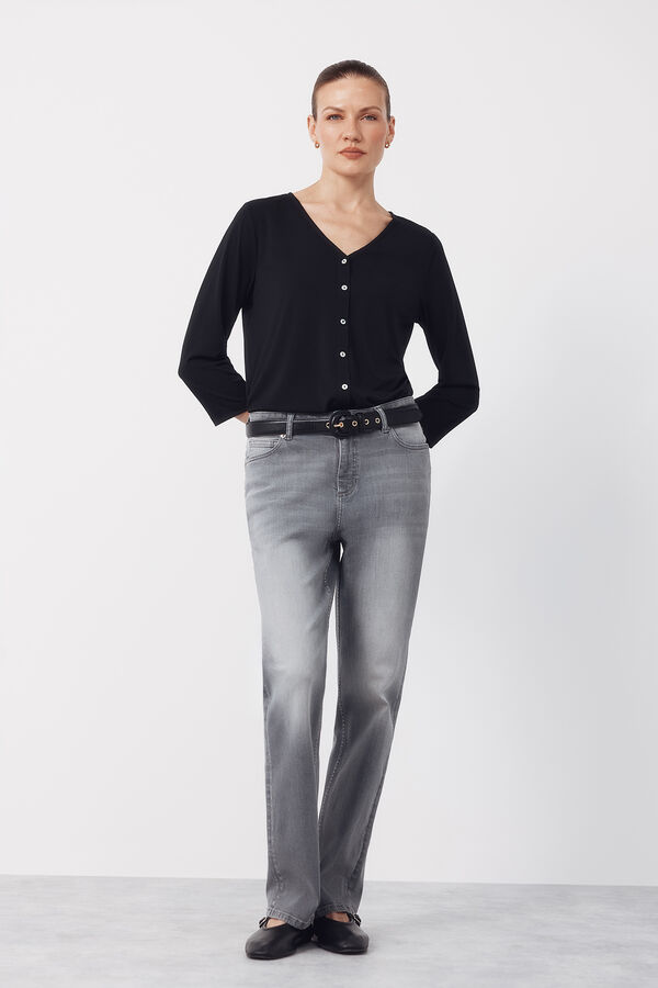 Cortefiel Top escote pico botones Negro