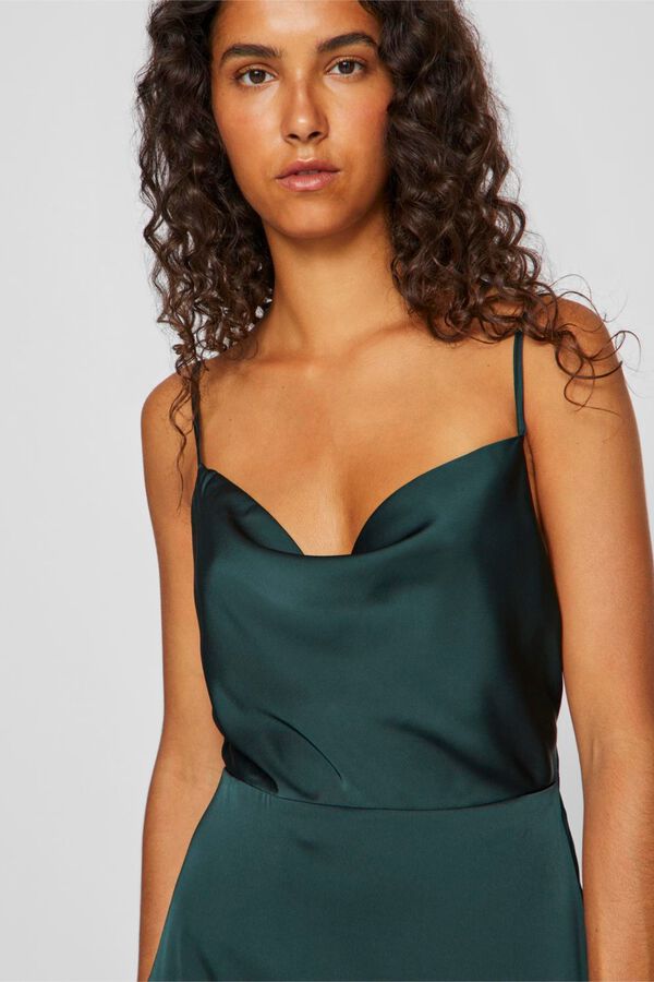 Vila Satin-finish party midi dress Dark green