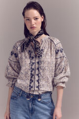 Slowlove Blusa bordada manga larga Estampado blanco