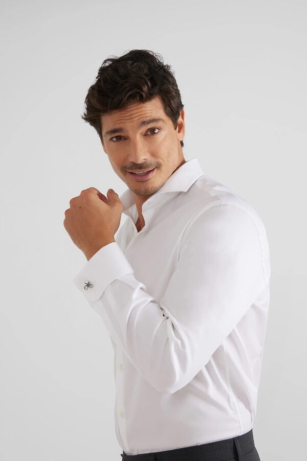 Silbon Camisa de vestir punho duplo easy iron Branco