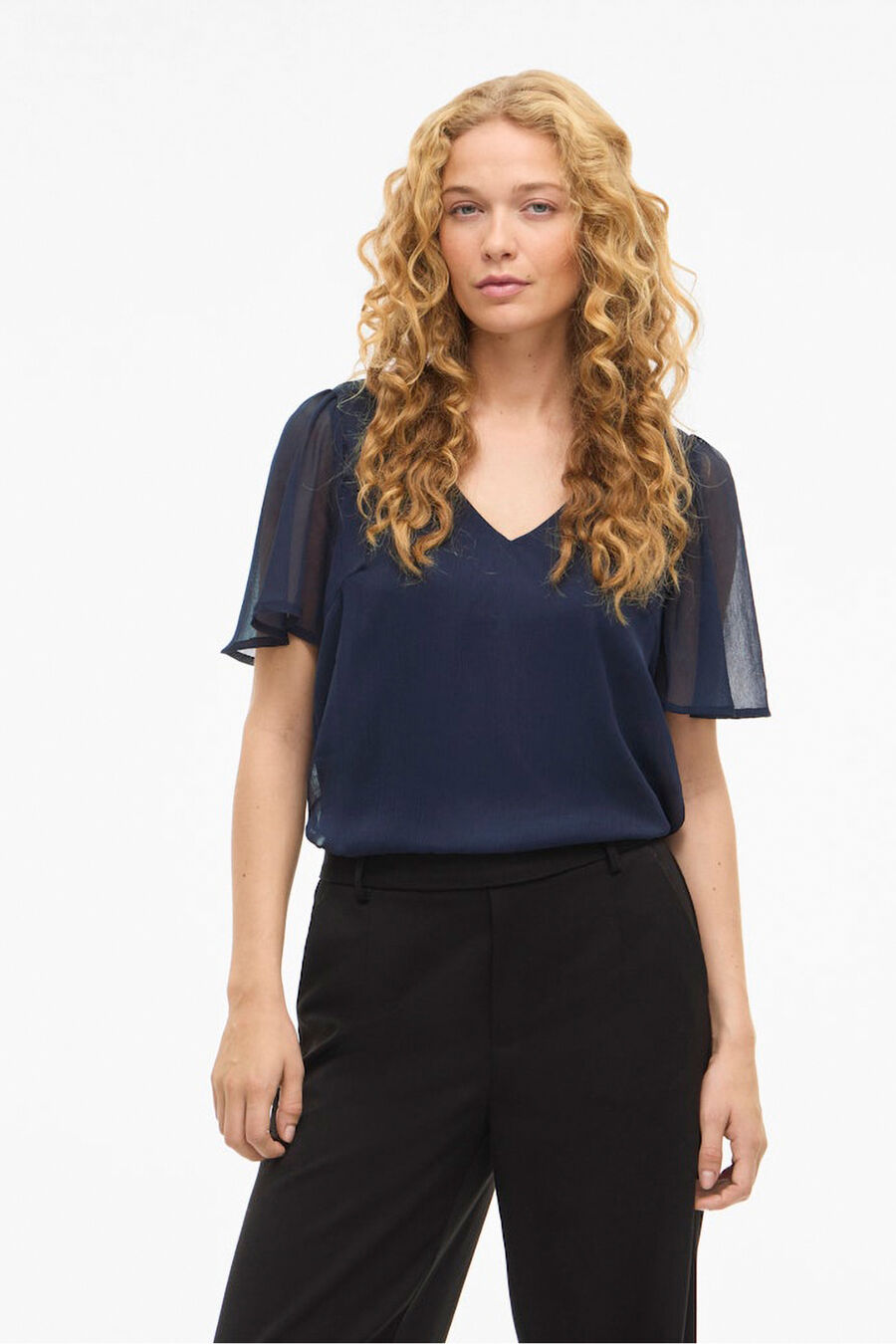 Blusa de manga corta de gasa