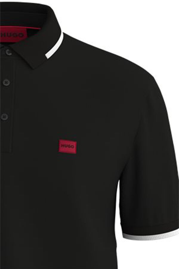 Cortefiel Polo slim fit de piqué de algodón con etiqueta con logo roja Black
