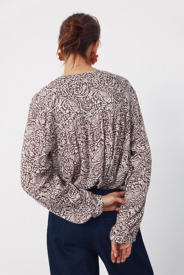 Cortefiel Blusa cuello redondo Estampado marr&oacute;n