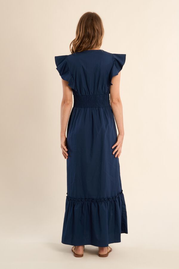 Molly Bracken Vestido de manga corta de mariposa con volantes Azul marino
