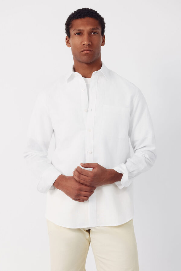 Cortefiel Camisa lino algod&oacute;n liso Blanco
