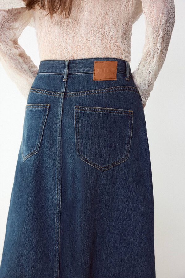 Slowlove Falda Larga Vaquera Azul