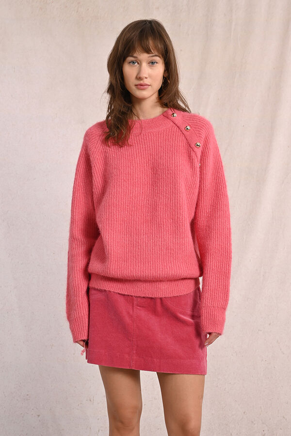 Molly Bracken Camisola de manga comprida com detalhe de bot&atilde;o Vermelho