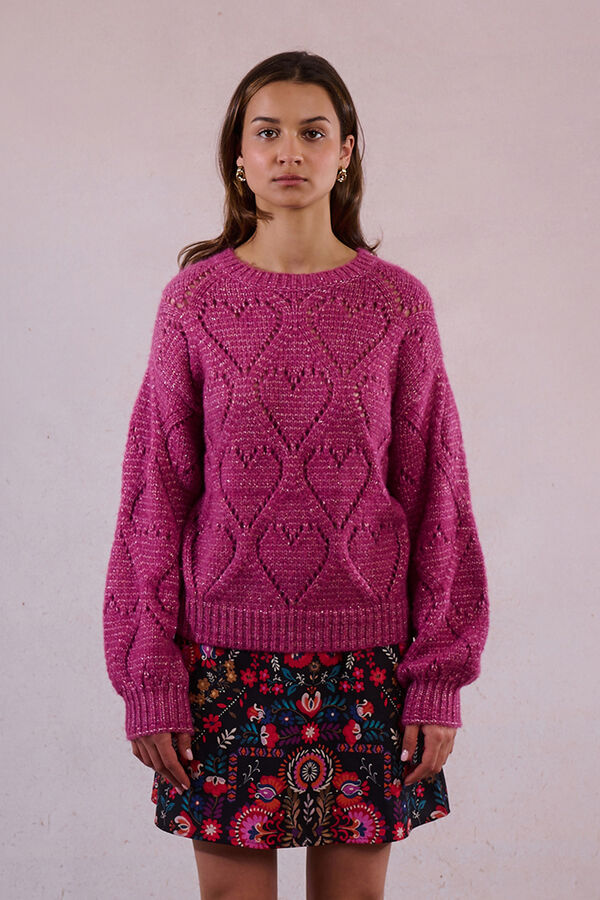 Molly Bracken Jersey de manga larga en punto calado con corazones Lila