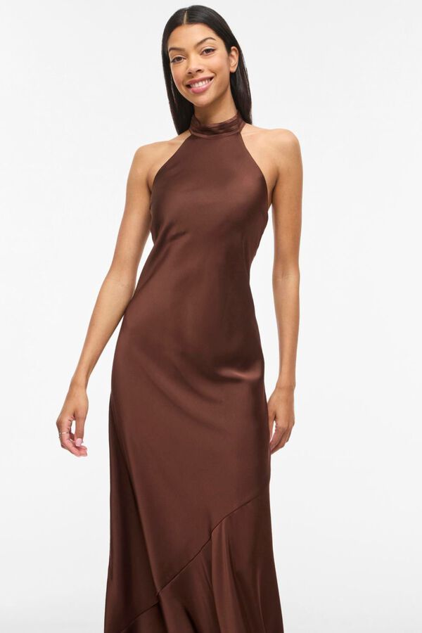Vila Vestido largo cuello halter de fiesta Marr&oacute;n