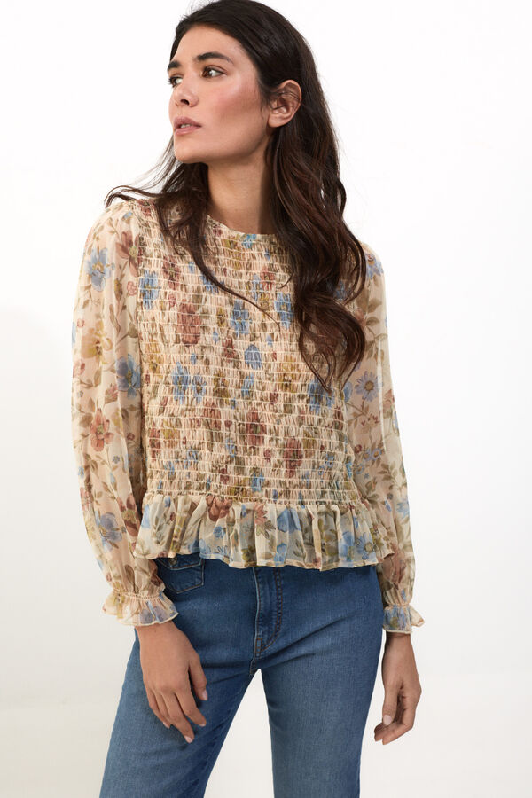 Slowlove Top gomas el&aacute;sticas estampado Beige