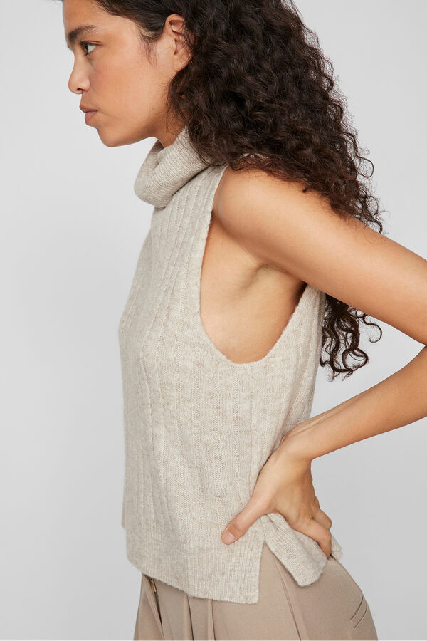 Vila Chaleco de punto de cuello vuelto Beige