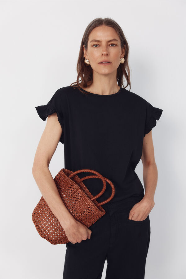 Cortefiel Camiseta b&aacute;sica volante Negro