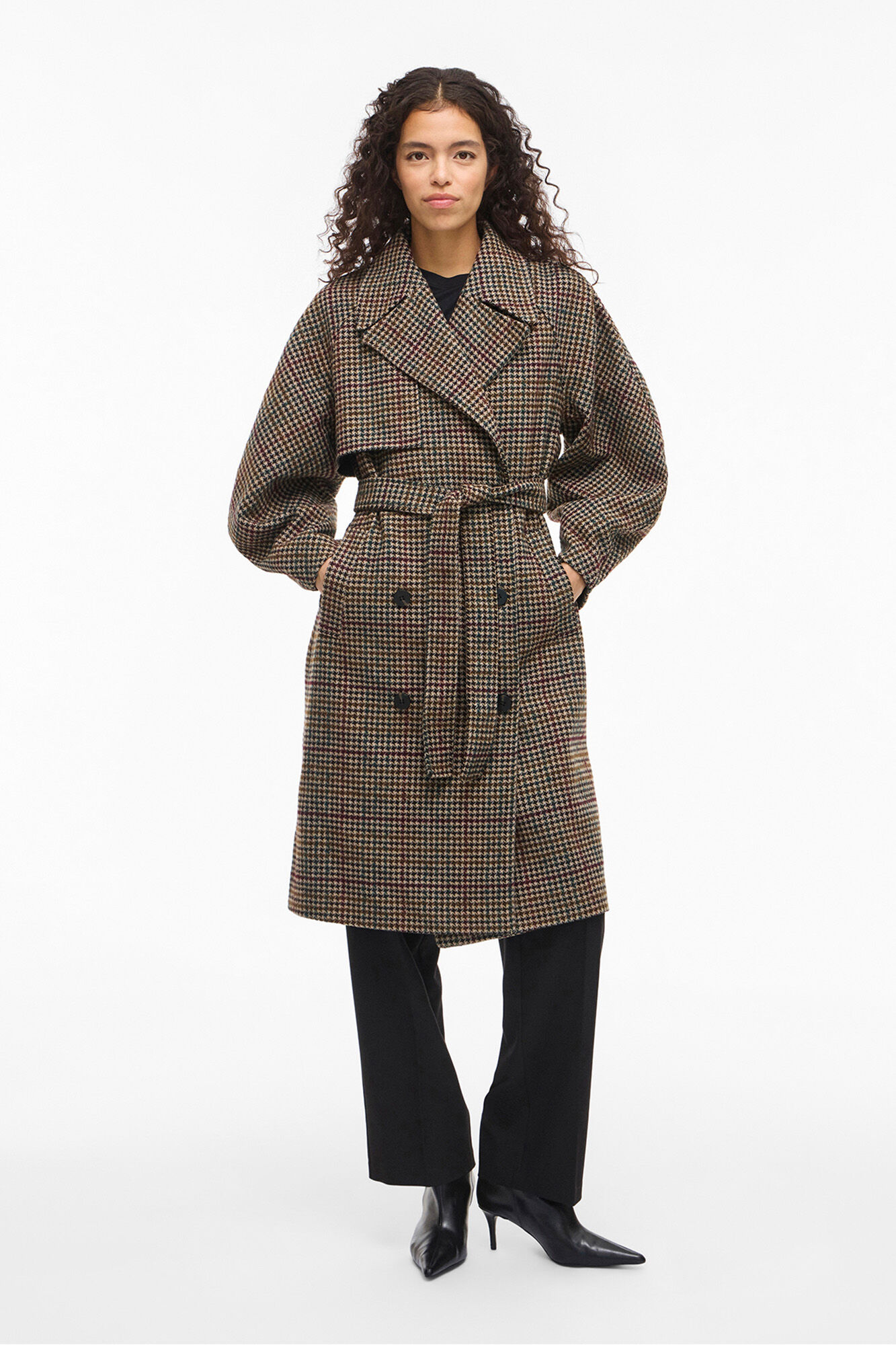 Vila Sobretudo longo de l&atilde; com xadrez