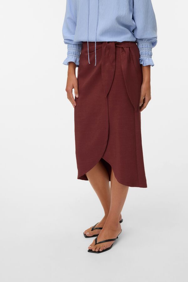 Vero Moda Falda midi con detalle de lazada Marr&oacute;n