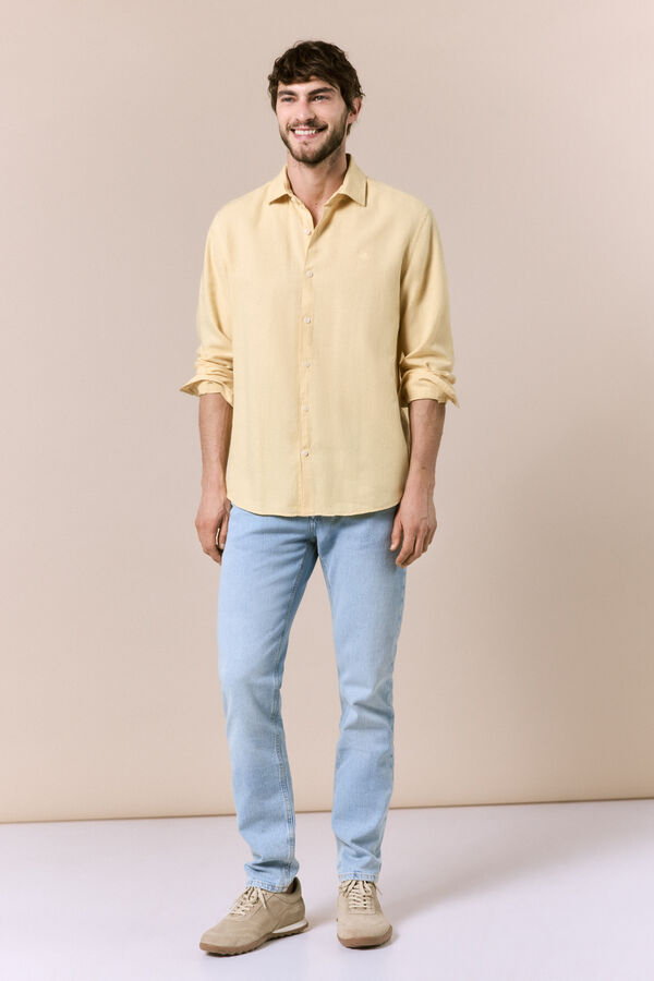 OOTO Camisa algod&oacute;n lino manga larga Dorado