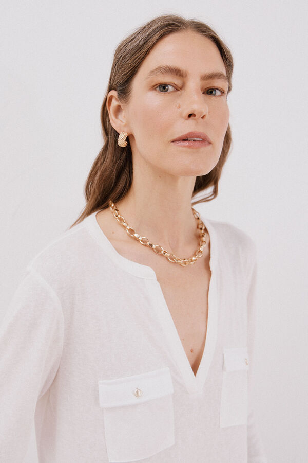 Cortefiel Camiseta cuello mao efecto lino Blanco