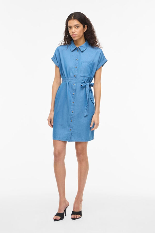 Vila Vestido corto camisero vaquero de Tencel Azul