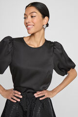 Vila Satin-finish puffed sleeve blouse Black
