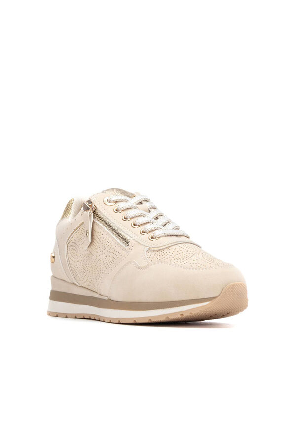 XTI Zapatilla se&ntilde;ora troquelado cremallera Beige