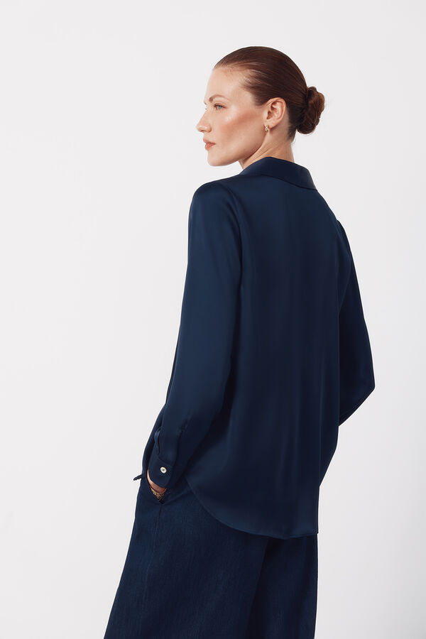 Cortefiel Camisa satinada Azul marino