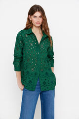 Cortefiel Camisa algodón bordado Green