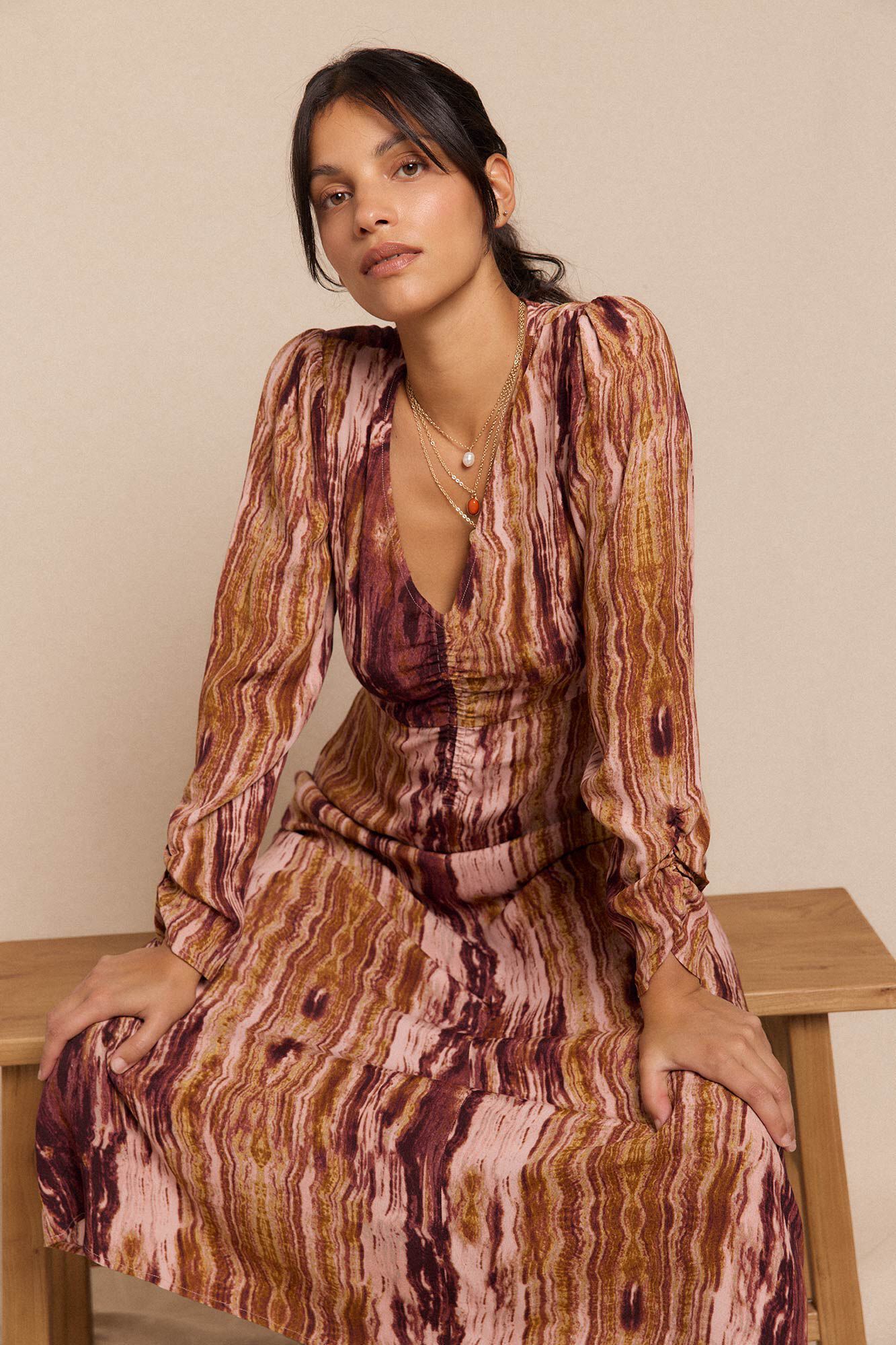 Slowlove Vestido estampado franzido