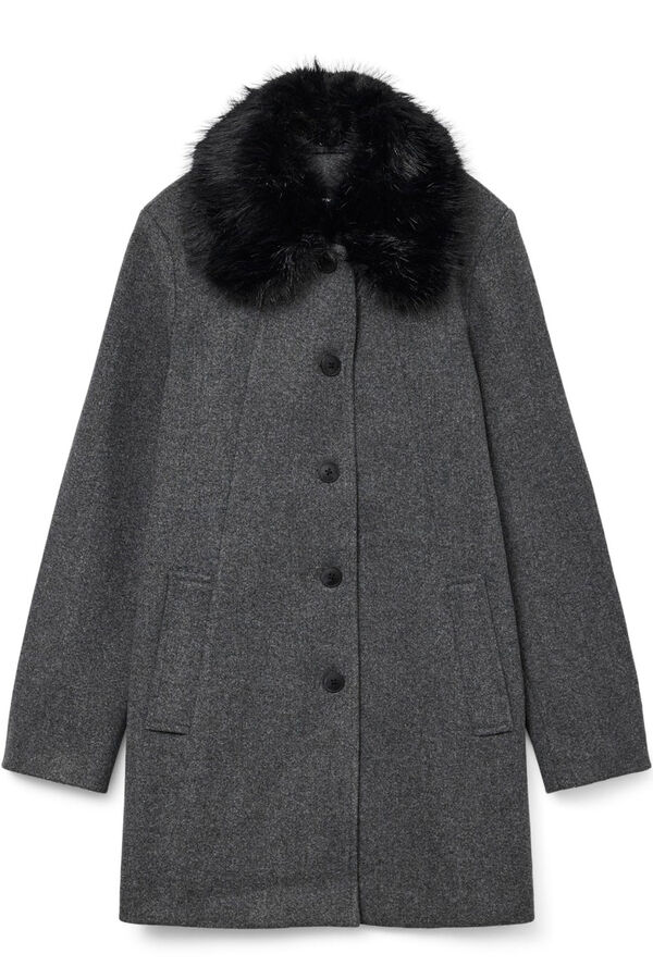 Vero Moda Curve Sobretudo de tecido com gola de pele tamanho grande Cinzento