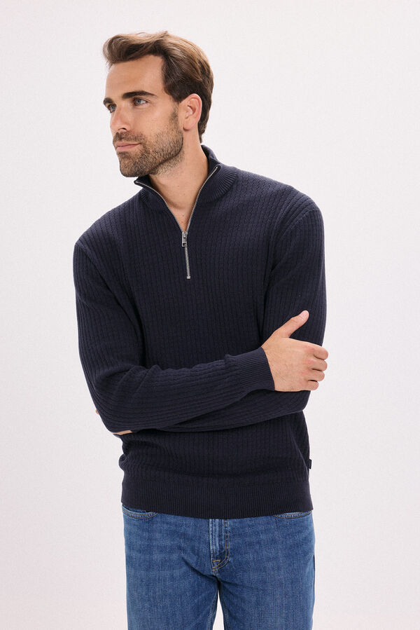 Jack & Jones Camisola de malha com gola com fecho-&eacute;clair Azul