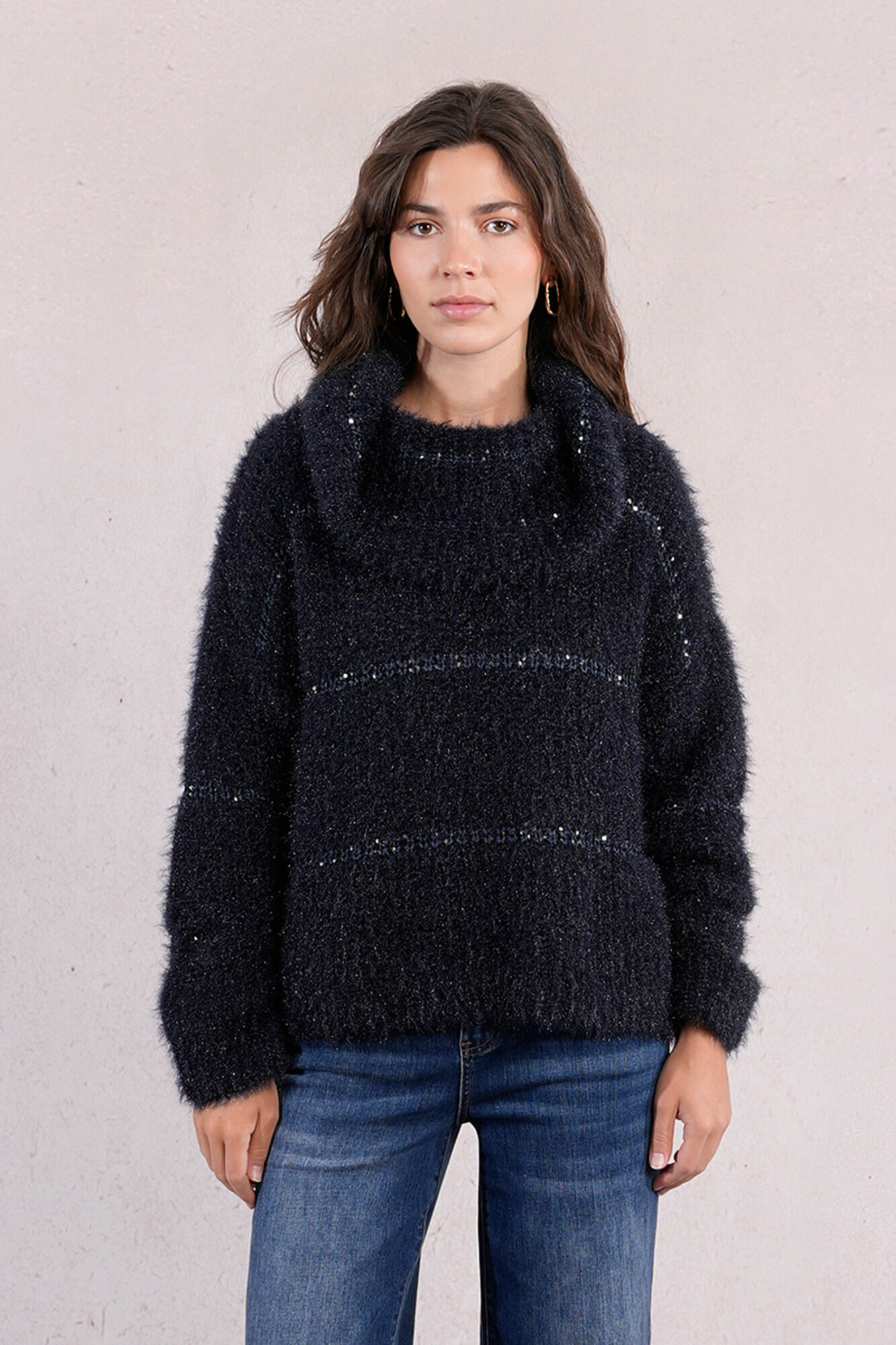 Molly Bracken Su&eacute;ter feminino estampado riscas de manga comprida