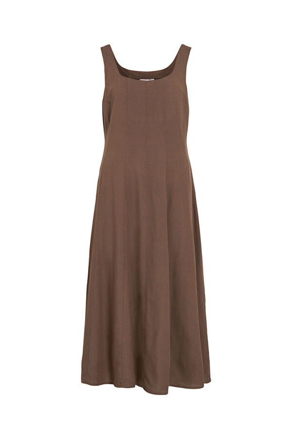 Vila Vestido midi con tirantes de lino Marr&oacute;n