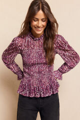 Slowlove Top de tule estampado franzido Multicolorido