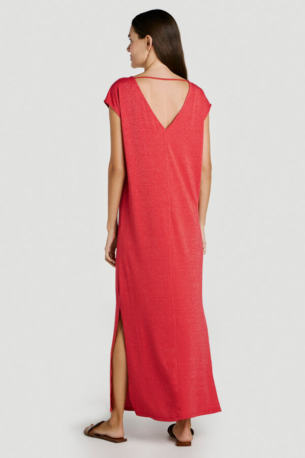 Vila Vestido comprido com l&uacute;rex Vermelho