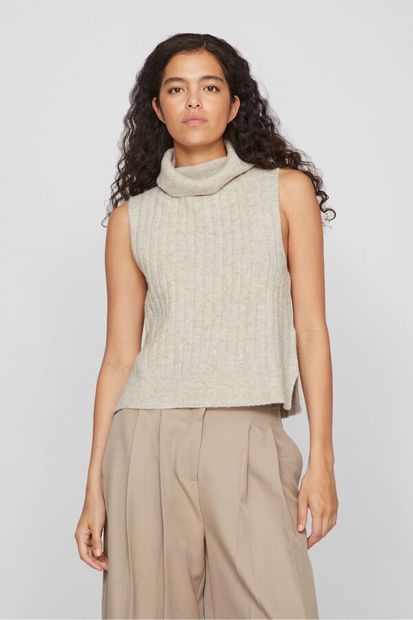 Vila Chaleco de punto de cuello vuelto Beige