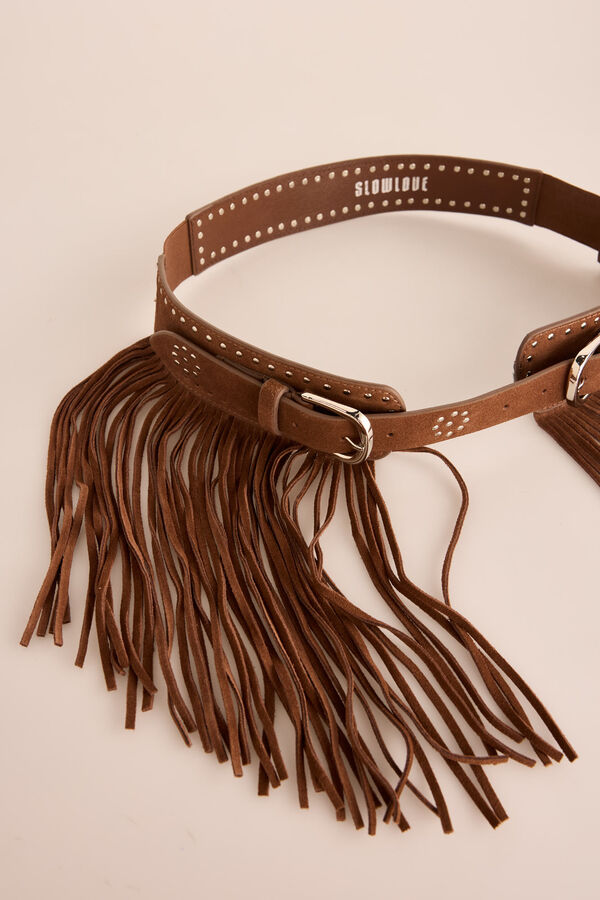 Slowlove Cinto de cintura alta com efeito pele Castanho