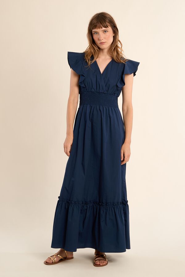 Molly Bracken Vestido de manga corta de mariposa con volantes Azul marino