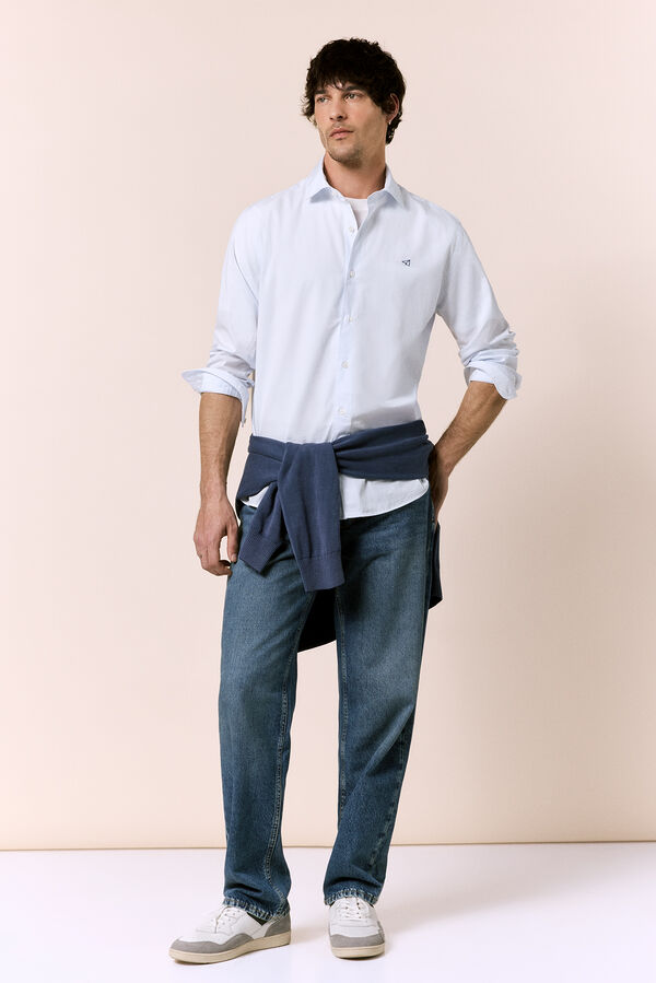OOTO Camisa cuadros popel&iacute;n manga larga Azul